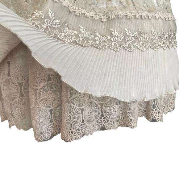 Vertigo Paris Taupe Beige Sheath Dress Tiered Lace Sleeveless MED Fairy Boho - Picture 6 of 9